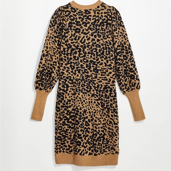 LOFT Leopard Print Sweater Dress – Medium Petite | Cozy Elegance | Animal Print - Picture 2 of 7